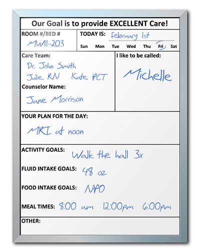 A traditional dry erase board for patient whiteboards